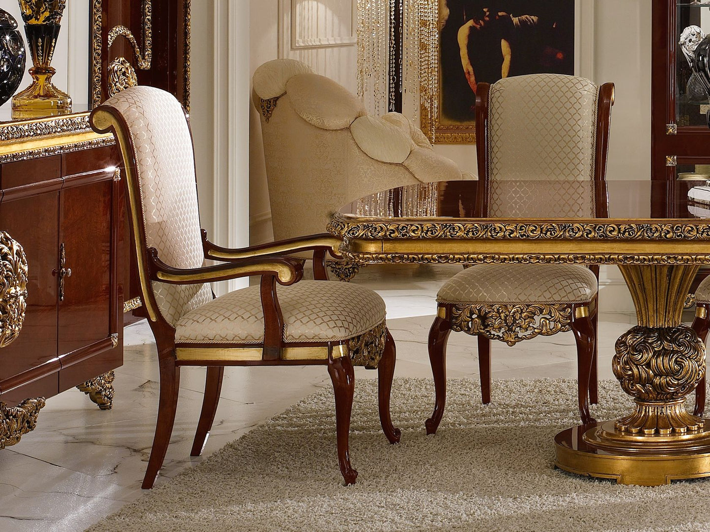 FLK-DN-0003 Baroque Design Luxury Dining Table Set