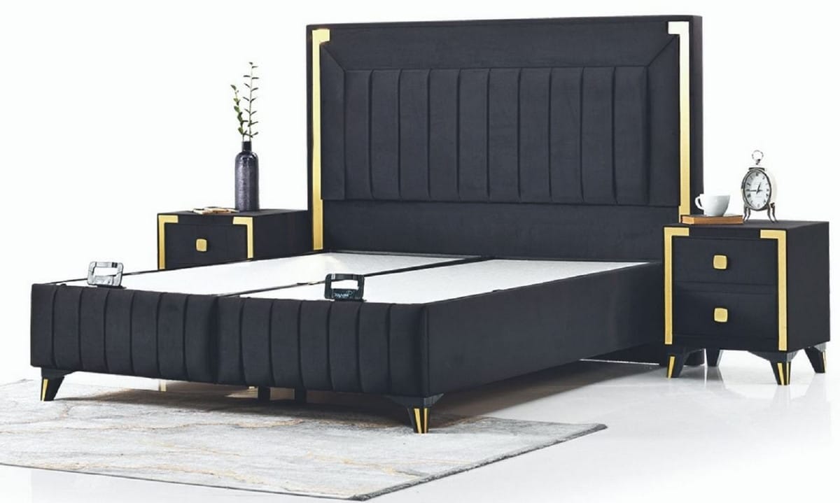 FLK-BDO-0003 Liberty Luxury Double Bed Black / Golden Yellow - Modern Solid Wood Bed