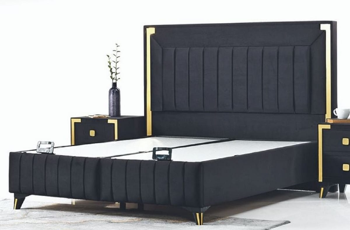 FLK-BDO-0003 Liberty Luxury Double Bed Black / Golden Yellow - Modern Solid Wood Bed